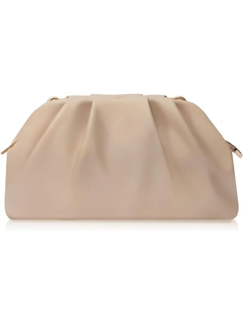 Women's Nude Soft Pleated Pu Clutch Purse Elegant Evening Wedding Bag